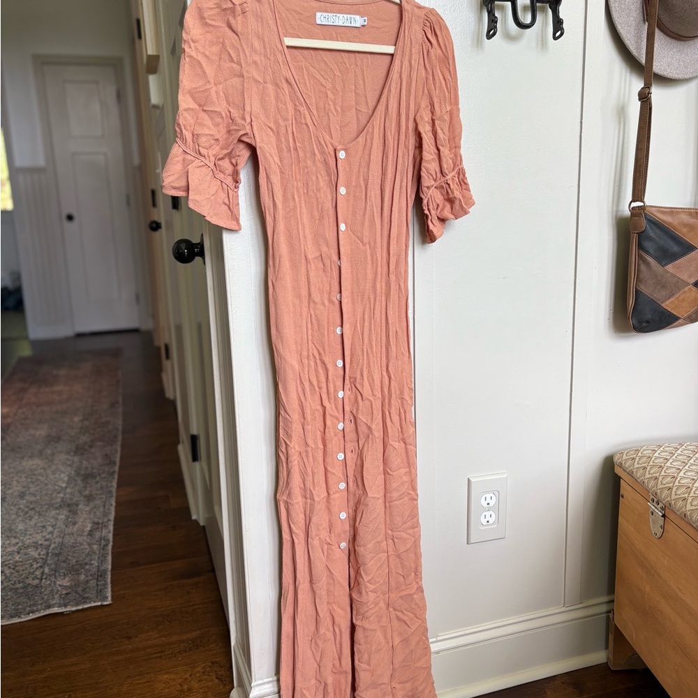 Christy Dawn Peach Maxi Dress with Button-Down Front